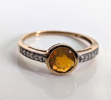 9ct Yellow Gold Ring Opal And Diamond Stones Birmingham UK Hallmark Size S 1.8g