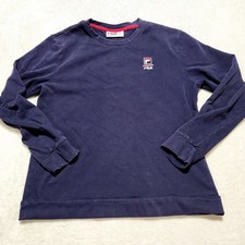 Vintage Fila Sweater Medium Adult Navy Blue Pullover Sport Stretch Logo Mens