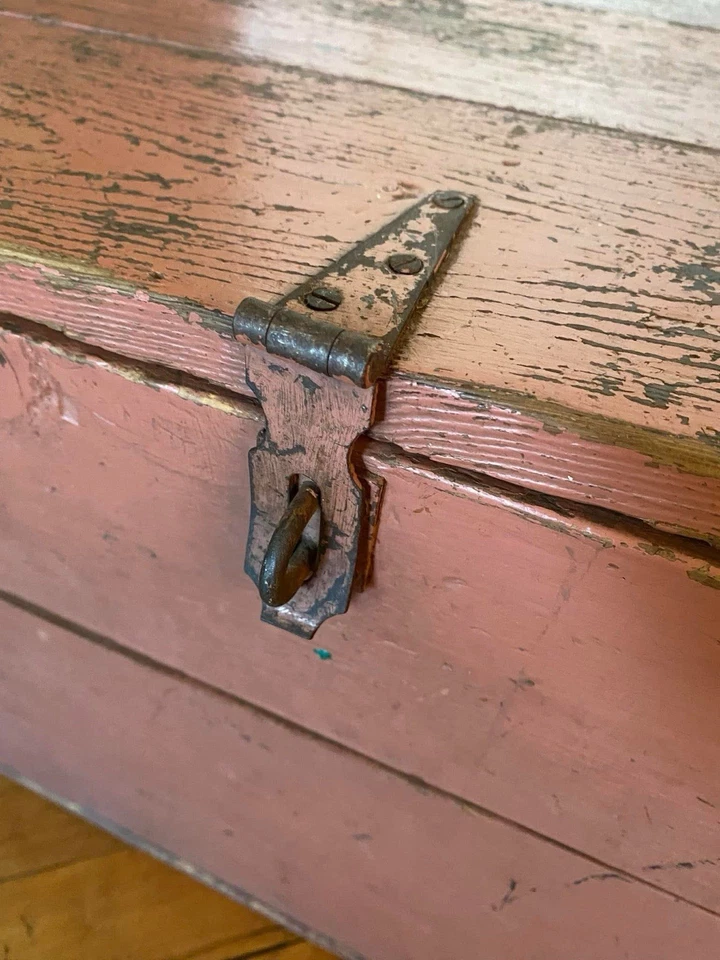 Pintura antigua de salmón para baúl pintado de madera Foto 3 de 4