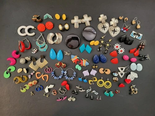 Vtg Lot of 73 Pierced Earrings Mostly 80's 90's Retro Costume Jewelry Unsigned