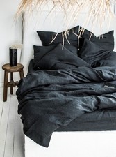 Black Linen Bedding Set Duvet Cover  Pillowcase Stonewashed Valentines day gift