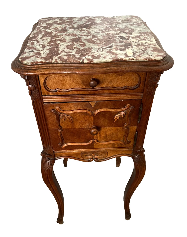 Beistelltisch Nachttisch Marmorplatte  Nussbaum night table french Holz Kommode - Bild 1 von 4