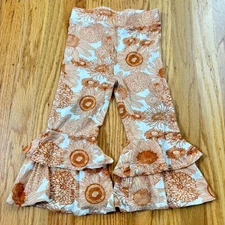 KATE QUINN Orange Cream Sunflower Dahlia Bell Bottom Leggings Toddler Size 2T