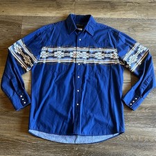 VTG 90s Rustler Wrangler Pearl Snap Western Cowboy Southwest Rodeo Aztec Shirt L