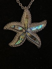 New Abalone Starfish Pendant Necklace -20  Silvertone Chain W/Lobster Claw Clasp