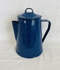Vintage Blue Speckled Enamelware Metal Stovetop/Camping Coffee Pot Rustic — photo 1