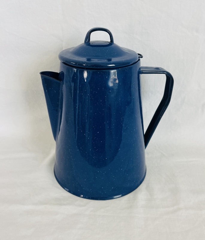Vintage Blue Speckled Enamelware Metal Stovetop/Camping Coffee Pot Rustic
