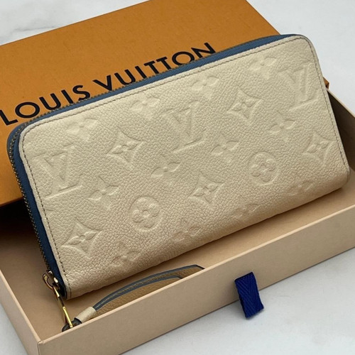 LOUIS VUITTON Monogram Empreinte Zippy Long Wallet White Blue With Box