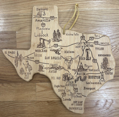 Texas Shaped Cutting Board Charcuterie Laser Etched By Totally Bamboo