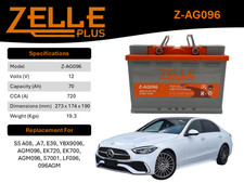 Car Battery AGM 096AGM ZELLE PLUS 096 70Ah  Start Stop High Powered 720CCA