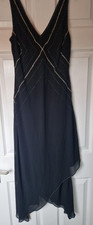Next Petite Black Size 12 Evening long hankie hem dress embellished sleeveless
