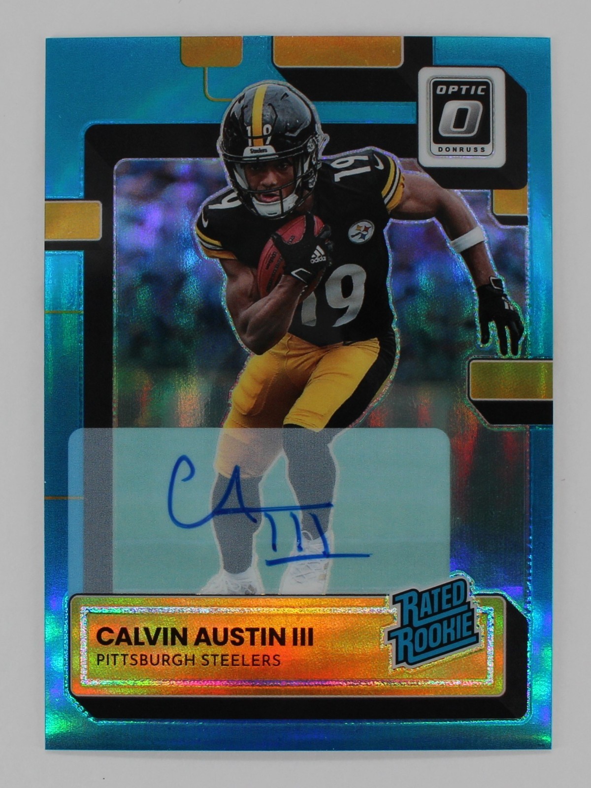 2022 Panini Donruss Optic Rated Rookie Calvin Austin III Blue Auto 10/99 #236