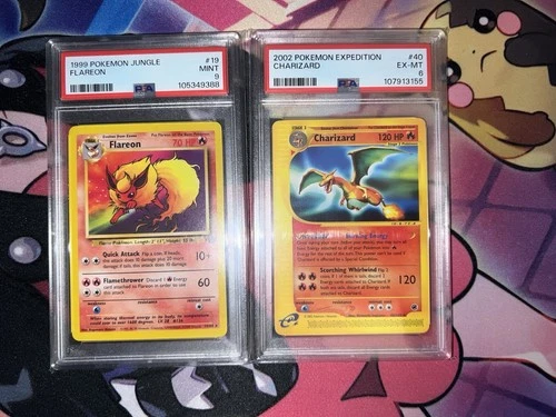 1999 Jungle Flareon Non-Holo Psa 9 & 2002 Expedition Charizard Non-Holo Psa 6!