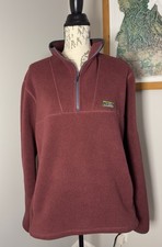 LL Bean Katahdin Fleece Pullover Men's Large Burgundy 1/4 Zip Mock Neck Jacket