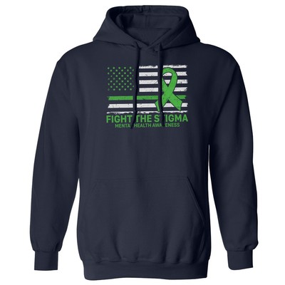 Fight The Stigma Green Ribbon US Flag Mental Health Unisex Hooded Sweatshirt