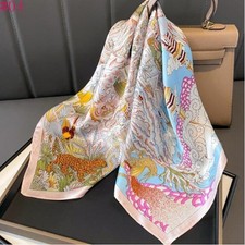 100 Mulberry Silk 27" Square Scarf Women Neckerchief Wrap Floral Yellow Flower