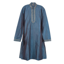 Men s 42 105 CM Peacock Blue Silk Kurta TOP ONLY Pajama Indian Wedding Tunic