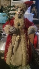 Vintage Christmas Cat Dressed Like Santa Tree Topper