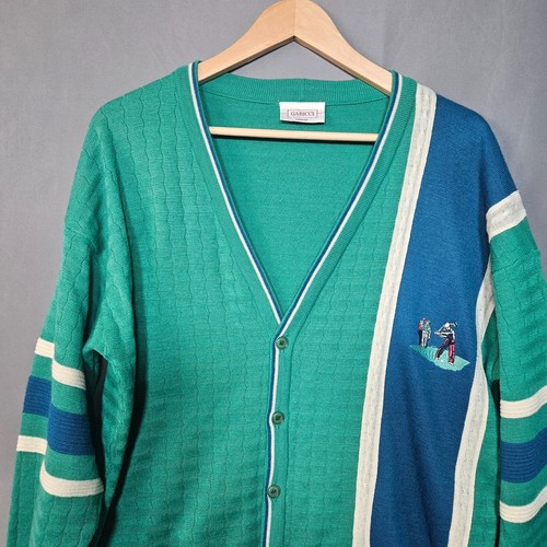 Gabicci Cardigan L Verde Blu Rigato Misto Lana Golf Ricamo Maglione Italia - Foto 2 di 9