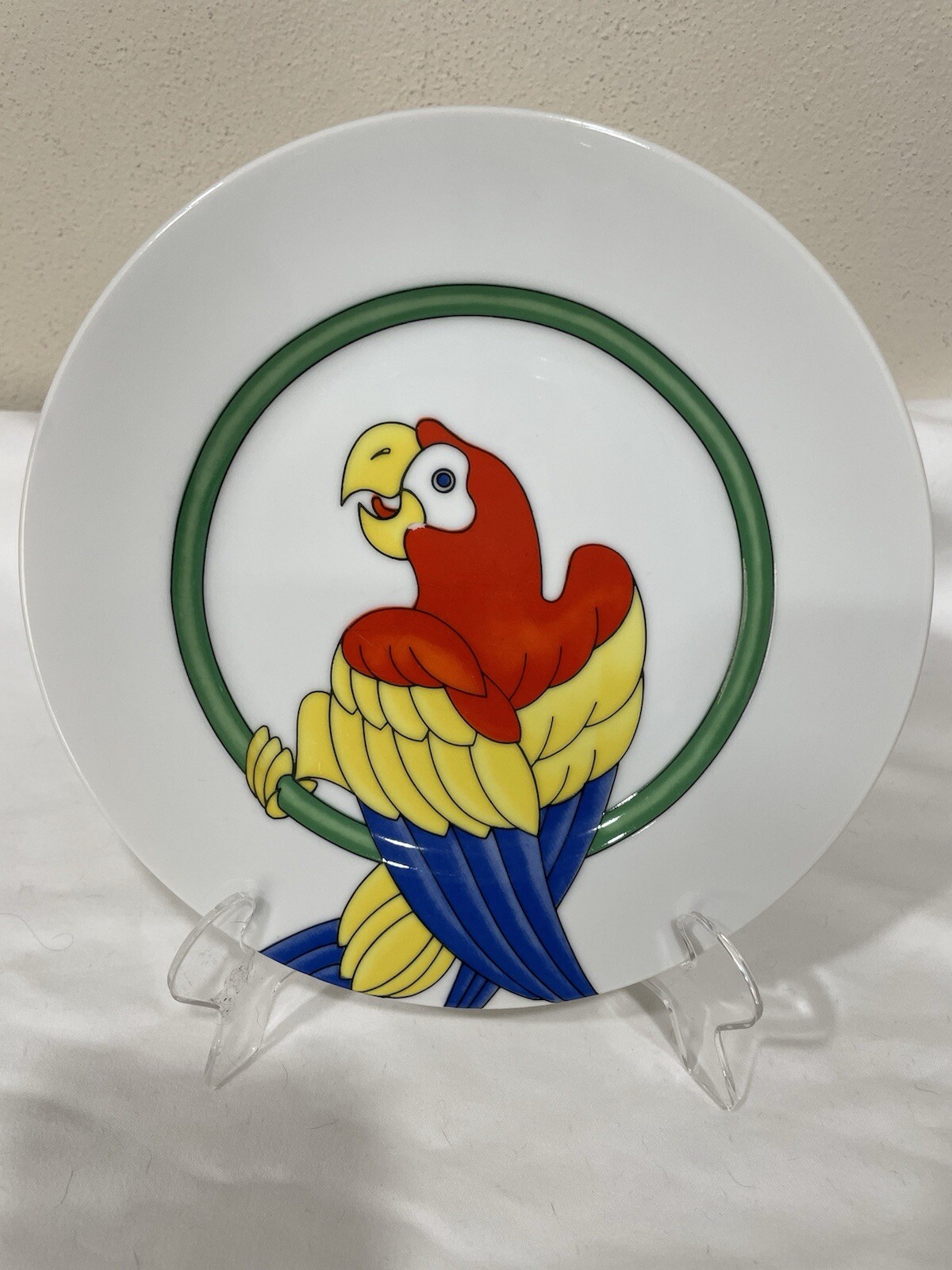 Vintage Fitz And Floyd Parrot In Ring Ceramic Plate 1979 Macaw Parrot 7.5”