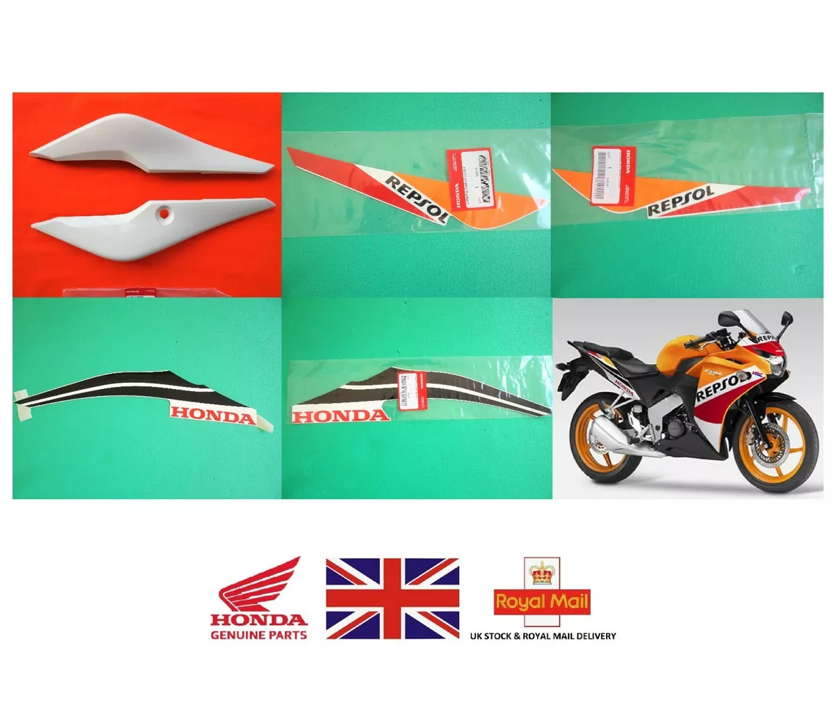 Honda CBR125R Left Right Rear Fairing Panel REPSOL White