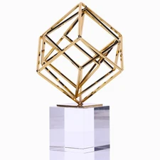 DOVDOV Gold Geometric Decoration, Metal Knot Statue and Crystal Base Decorati...