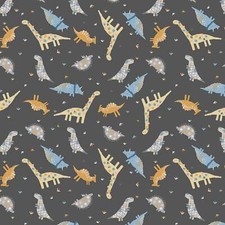 Baby Dino Comfort Flannel - Happy Dinosaurs Dark Gray - Benartex - 100 Cotton