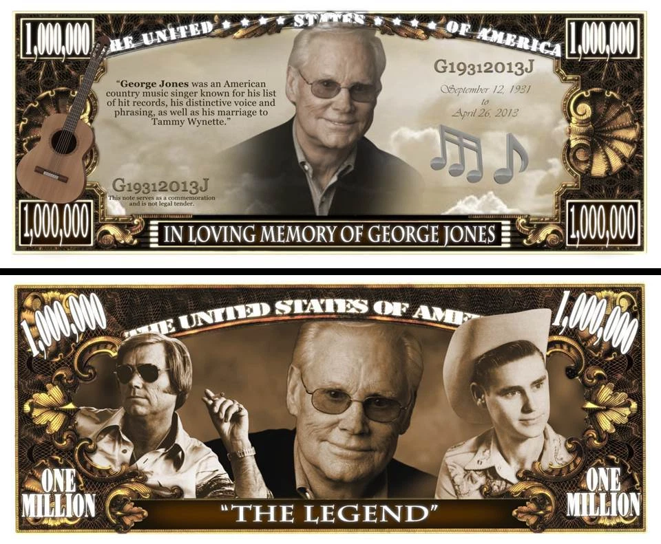 George Jones Million Dollar Bill Play Funny Money Novelty Note +FREE SLEEVE