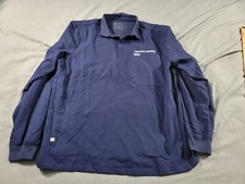 Figs Blue L/S Scrub Shirt Collared Sz Large, w/ side pockets, Harbor Health