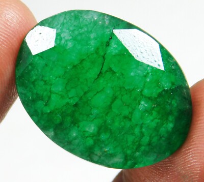 Certified 28.20 Ct Natural Colombian Green Emerald Loose Oval Shape Gemstone