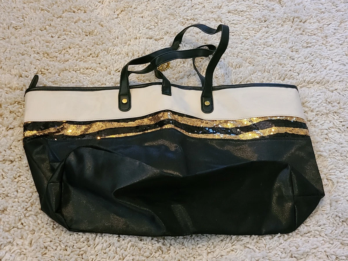 Sally Beauty Supply Weekender Tote Bag Women s Black Cream Gold W Sequins