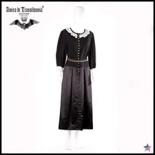 clothing woman dress long luxury brand elegant black wednesday addams collar bid