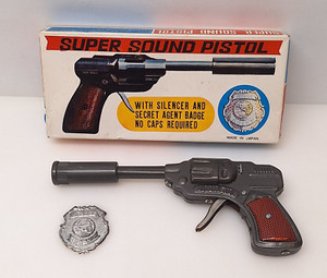 Vintage Frankonia Super Sound Pistol Toy Gun Silencer Police Badge Original Box