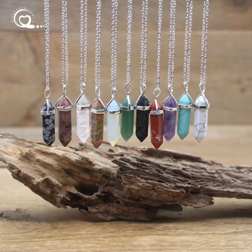 10pcs Colorful Crystal Stone Hexagon Point Pendant Chakra Reiki Healing