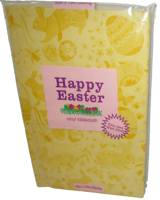 EASTER ~ Vinyl Tablecloth ~ Easter Bunny and Egg Silhouette's ~52'' x 70''~YELLOW