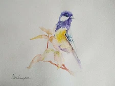 Great Tit, Birds, Watercolor artwork, Handmade, Original painting on paper