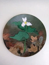 VTG Norman Brumm 8.25” Enamel on Copper Plate White Trillium Michigan Flower
