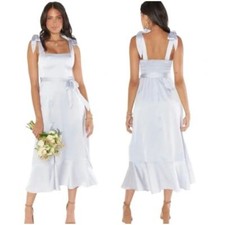 Show Me Your Mumu Claire Midi Dress In Silver Luxe Satin Size Small New