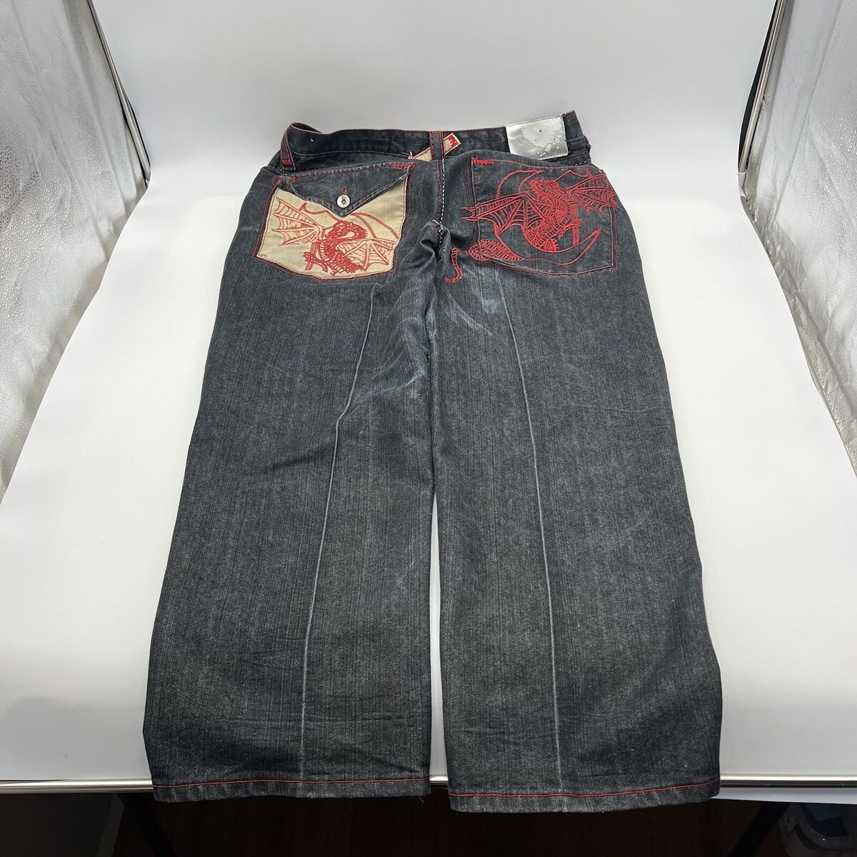 VTG Cyber Y2K GAO Wide-Leg Dragon Skate Black Jeans 40x30 20 VTG Cyber Y2K GAO Wide-Leg Dragon Skate Black Jeans 40x30 20