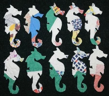 10 PRIMITIVE ANTIQUE CUTTER QUILT SEAHORSES! NAUTICAL! Scrapbooking! Applique! 2