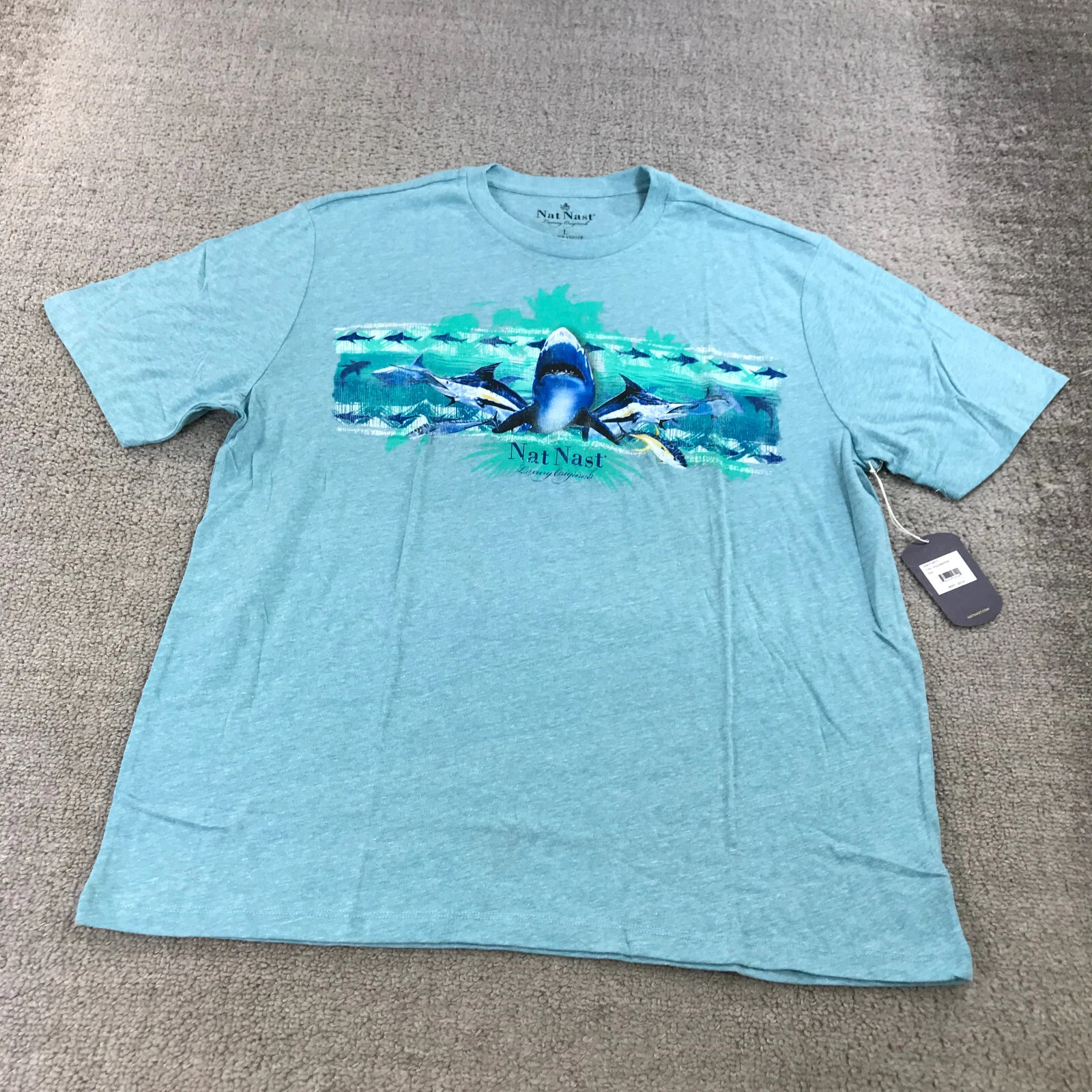 Nat Nast Shirt Mens Large Crew Neck Good Times Hawaiian Camp Beer Island Blue