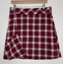 Horny Toad Red/Cream Plaid Mini Skirt 100% Cotton Tiered Side Button Sz 4