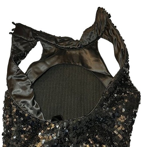 Roberta mini abito smanicato nero paillettes VINTAGE FINTO COLLO APERTO DIETRO TAGLIA 9/10 - Foto 8 di 11