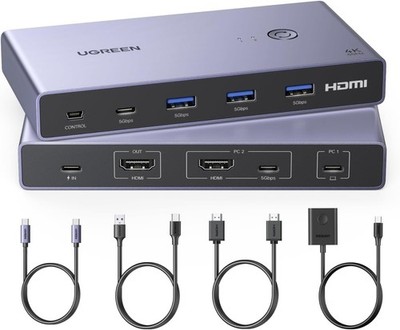 UGREEN USB-C+HDMI KVM Switch 1 Monitor 2 Computers with 4 USB 3.0 Ports T11-6