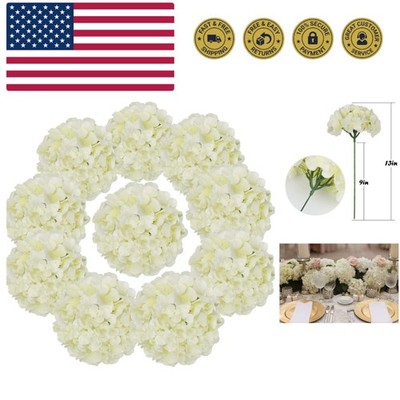 Silk Hydrangea Heads Artificial Flowers Heads with Stems for Home Wedding Dec...