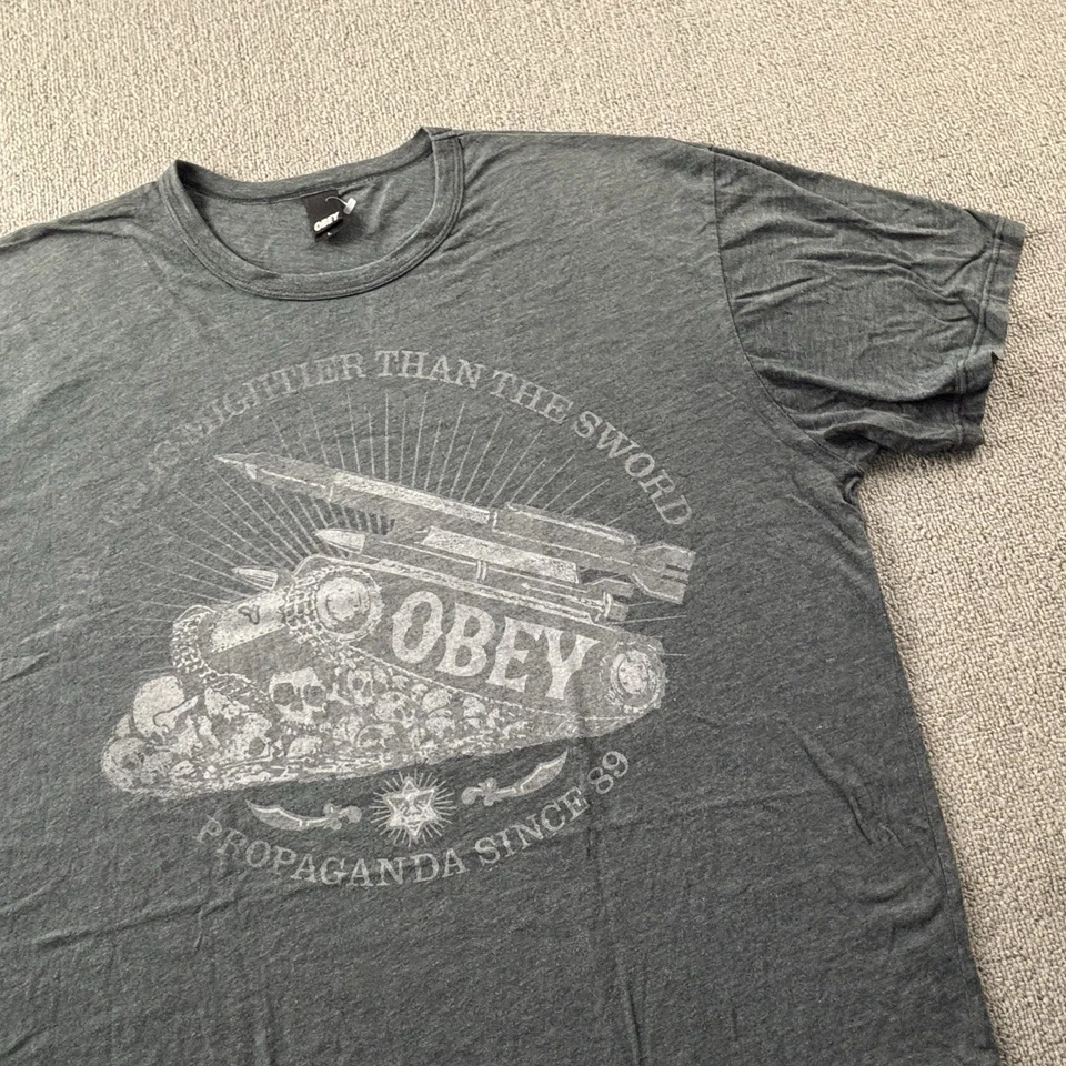 OBEY Propaganda Shirt Adult Large Gray Short Sleeve Graphic Casual Men's - Image 4 of 4