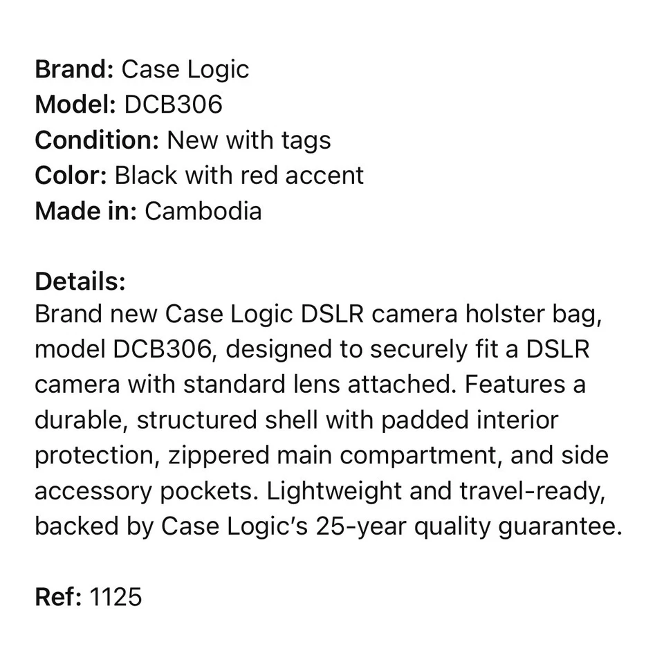 Case Logic DCB306 Black DSLR Camera Holster Bag Padded Interior Red Accent - Image 2 of 4