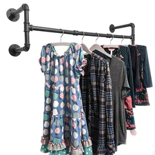 Industrial Pipe Clothing Rack Wall-Mounted Clothes Garment Organizer Rod Hanger