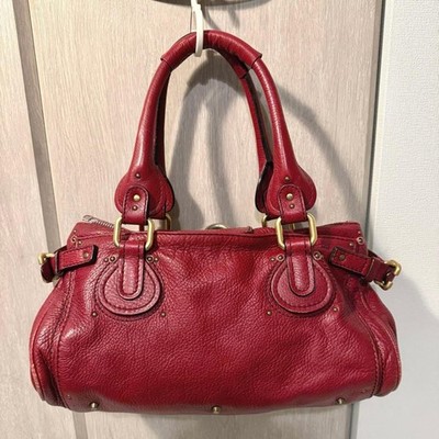 CHLOE Paddington Cadena Padlock Key Boston Bag Hand Bag Red