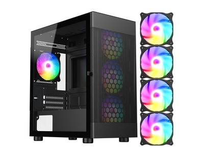 DIYPC ARGB-G5-BK Black USB3.0 Tempered Glass Micro ATX Gaming Computer Case w/ 4